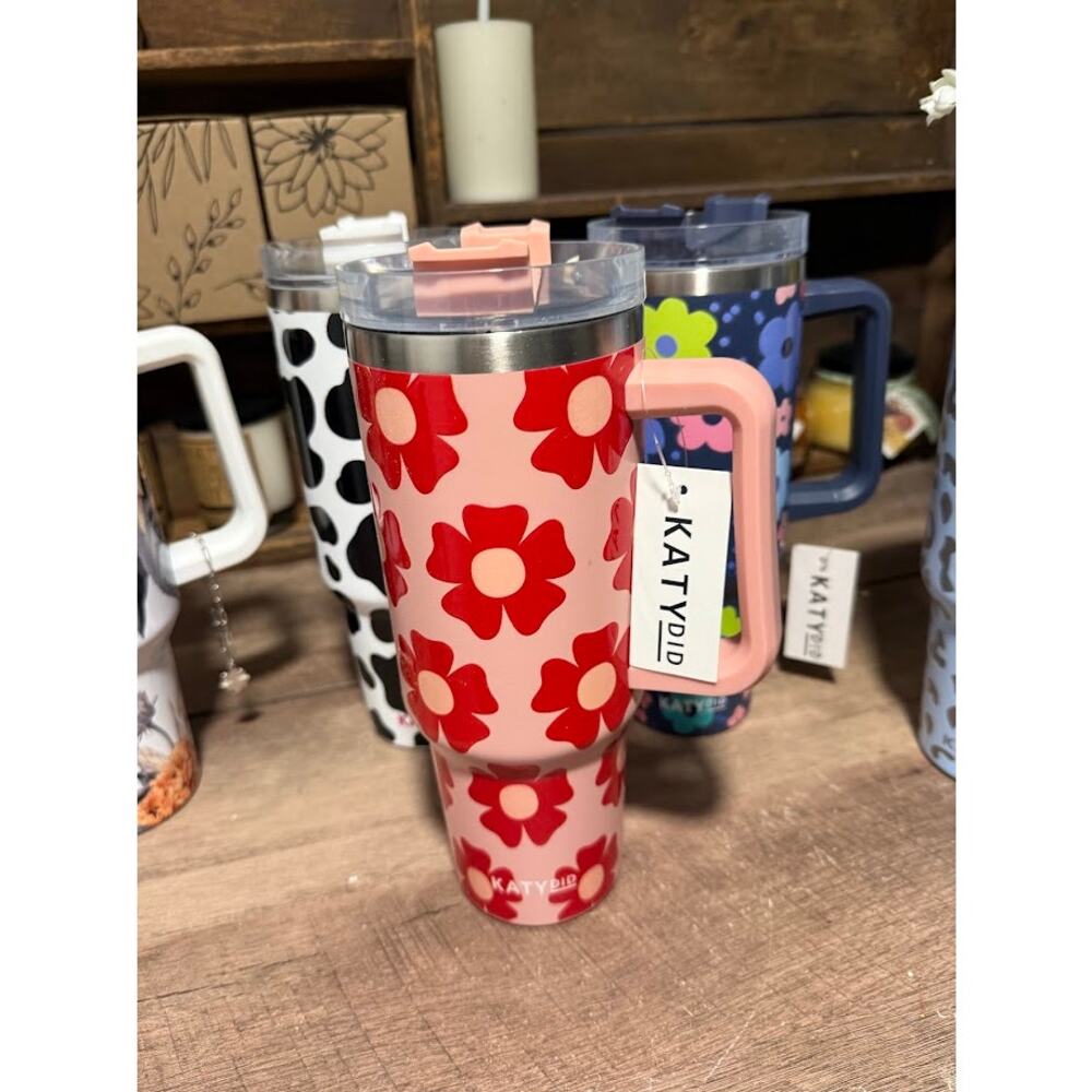 40oz Floral Katydid Stainless Tumbler With Reusable Straw